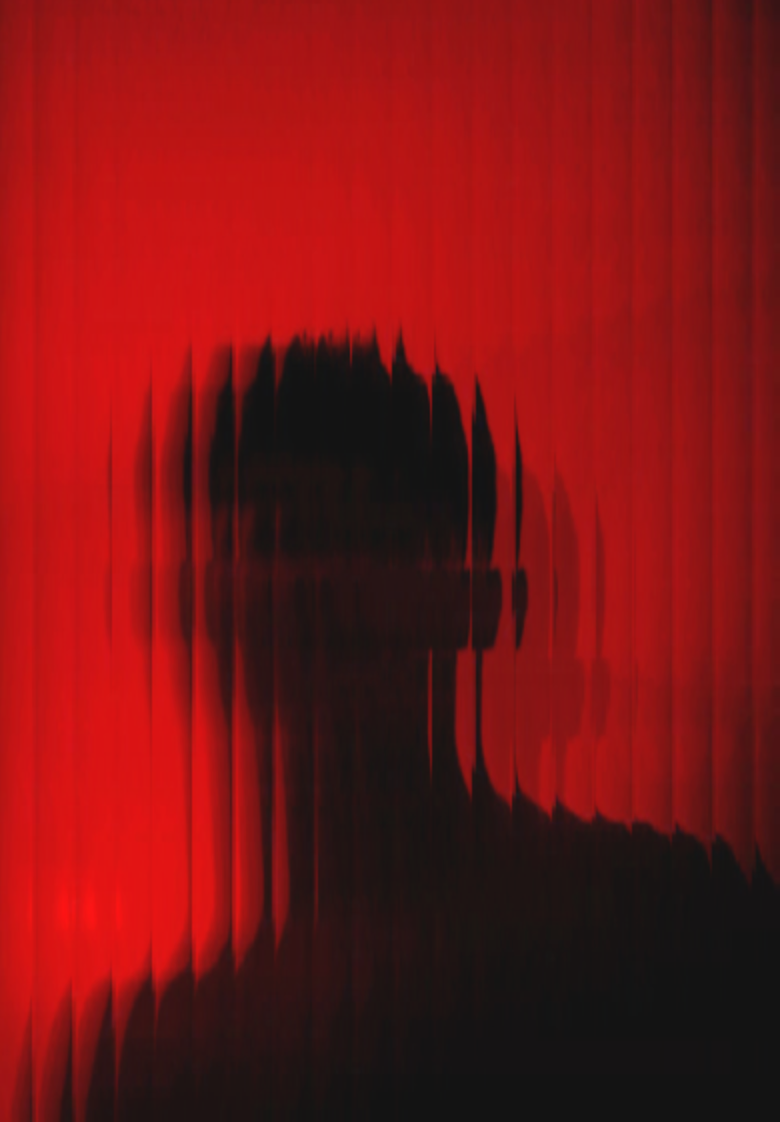 Red refracted portrait artwork